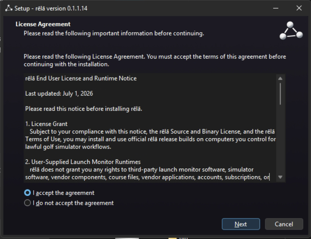 License agreement page