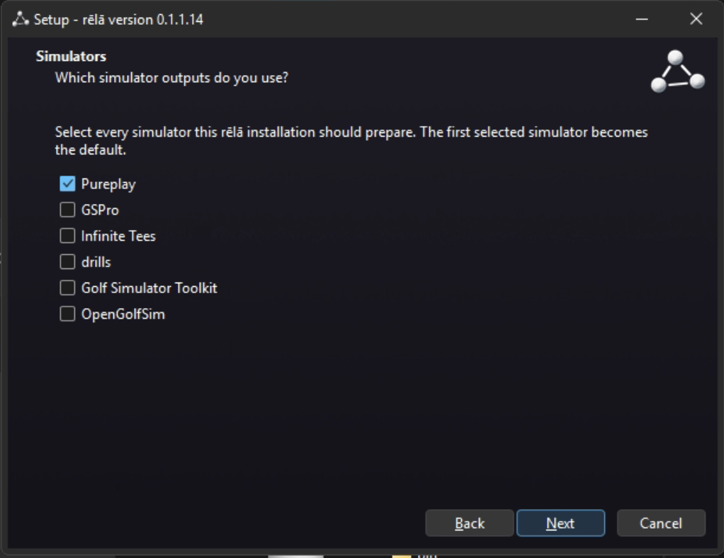 Simulator selection page