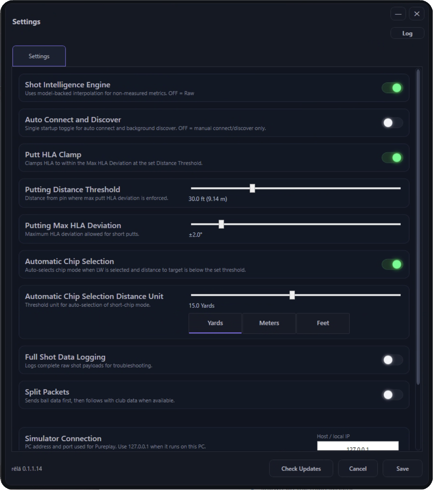 Settings window